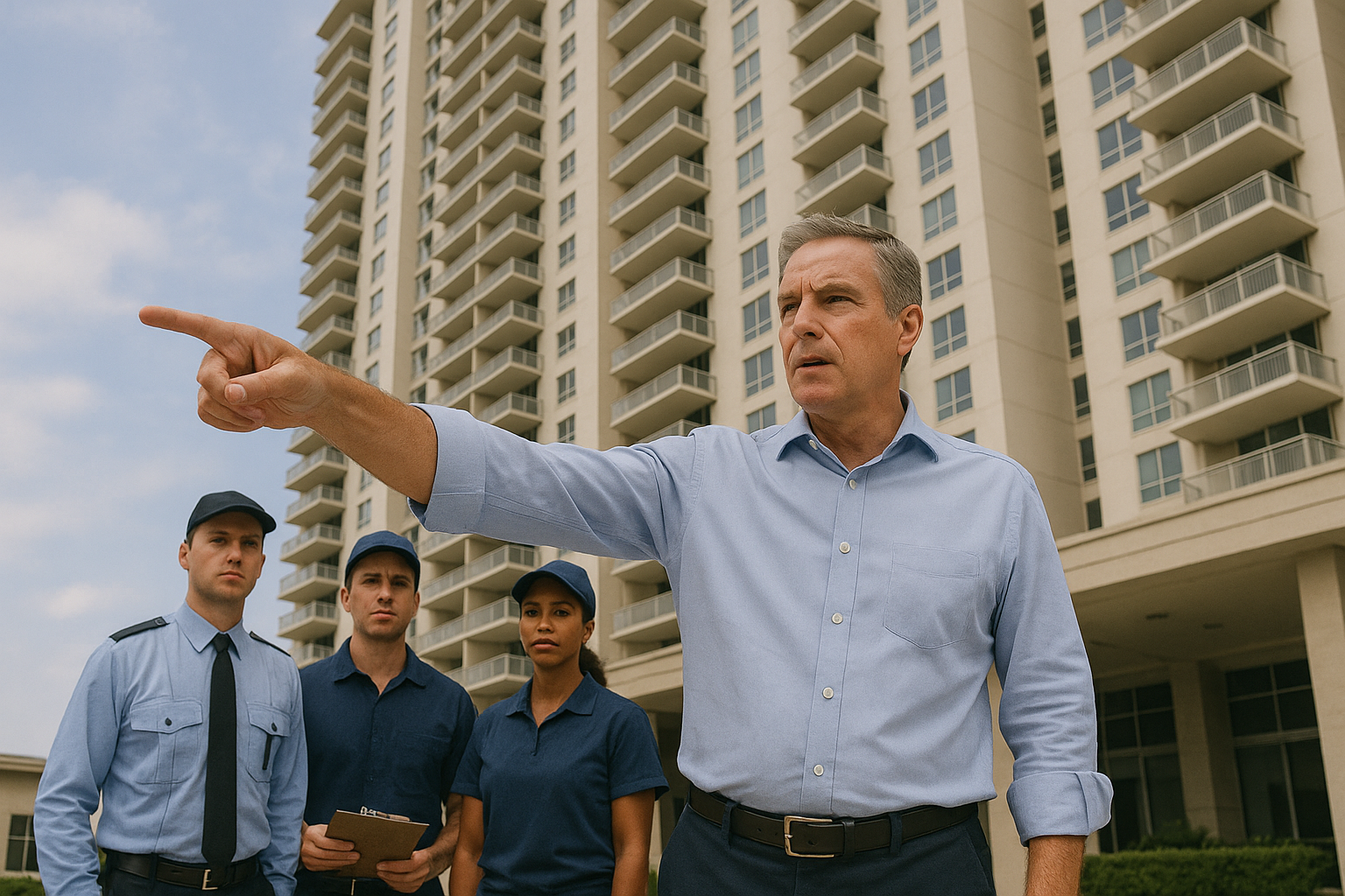 Sindico trabalhando no condomínio